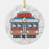 Custom NAME Retro 50s Diner Sign Fifties Atomic Keramisch Ornament (Voorkant)