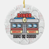 Custom NAME Retro 50s Diner Sign Fifties Atomic Keramisch Ornament (Achterkant)
