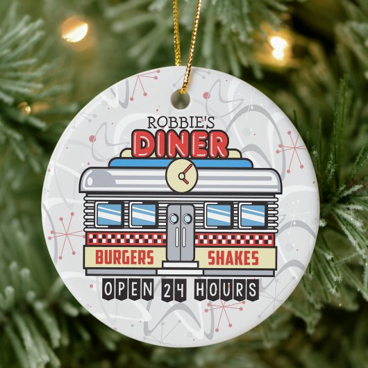 Custom NAME Retro 50s Diner Sign Fifties Atomic Keramisch Ornament