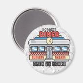 Custom NAME Retro 50s Diner Sign Fifties Atomic Magneet (Voorkant / Achterkant)