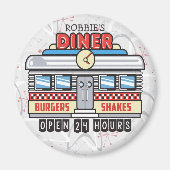 Custom NAME Retro 50s Diner Sign Fifties Atomic Magneet (Voorkant)