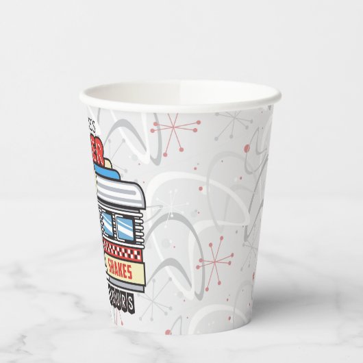 Custom NAME Retro 50s Diner Sign Fifties Atomic Papieren Bekers (Links)