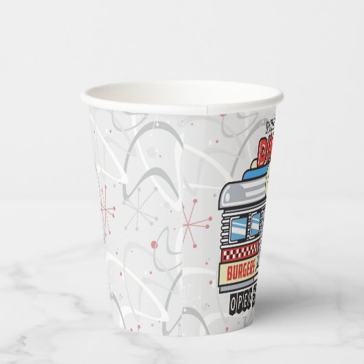 Custom NAME Retro 50s Diner Sign Fifties Atomic Papieren Bekers (Rechts)