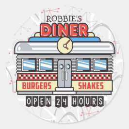 Custom NAME Retro 50s Diner Sign Fifties Atomic Ronde Sticker