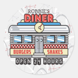 Custom NAME Retro 50s Diner Sign Fifties Atomic Ronde Sticker