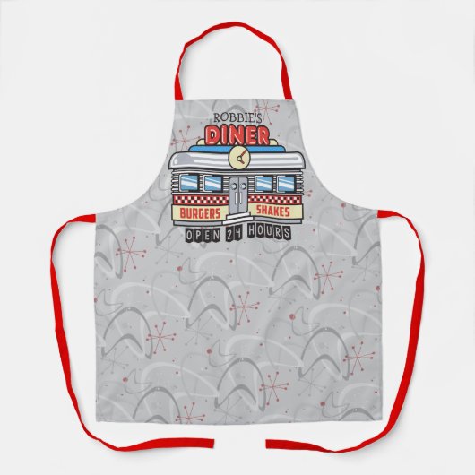 Custom NAME Retro 50s Diner Sign Fifties Atomic Schort (Voorkant)