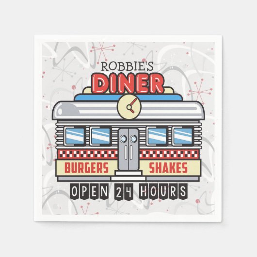 Custom NAME Retro 50s Diner Sign Fifties Atomic Servet (Voorkant)