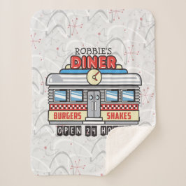 Custom NAME Retro 50s Diner Sign Fifties Atomic Sherpa Deken