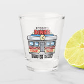 Custom NAME Retro 50s Diner Sign Fifties Atomic Shot Glas (Voorkant)