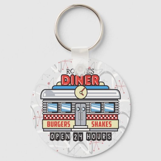 Custom NAME Retro 50s Diner Sign Fifties Atomic Sleutelhanger (Voorkant)