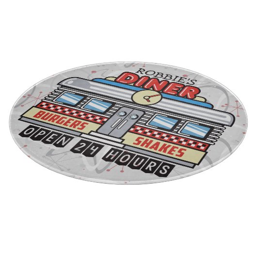 Custom NAME Retro 50s Diner Sign Fifties Atomic Snijplank (Hoek)
