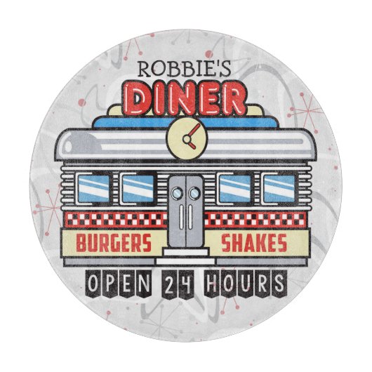 Custom NAME Retro 50s Diner Sign Fifties Atomic Snijplank (Voorkant)