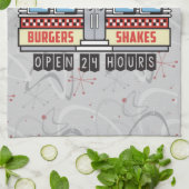 Custom NAME Retro 50s Diner Sign Fifties Atomic Theedoek (Gevouwen)