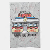 Custom NAME Retro 50s Diner Sign Fifties Atomic Theedoek (Verticaal)