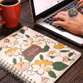 Custom Name Retro Floral Cream Peach Yellow Planner