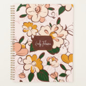 Custom Name Retro Floral Cream Peach Yellow Planner (Voorkant)