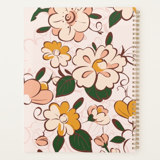 Custom Name Retro Floral Cream Peach Yellow Planner (Achterkant)