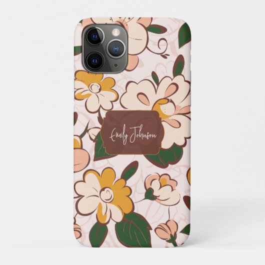 Custom Name Retro Floral Cream Yellow Flower Case-Mate iPhone Case (Achterkant)