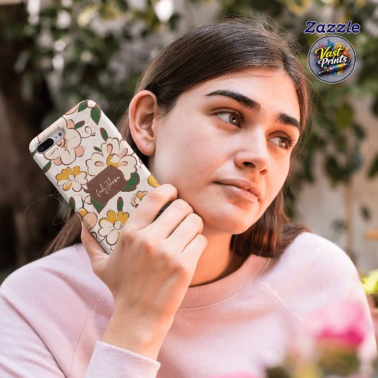 Custom Name Retro Floral Cream Yellow Flower Case-Mate iPhone Case