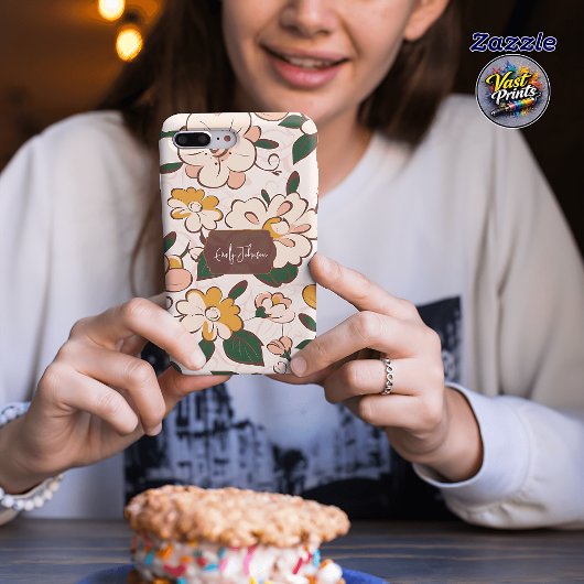 Custom Name Retro Floral Cream Yellow Flower Case-Mate iPhone Case