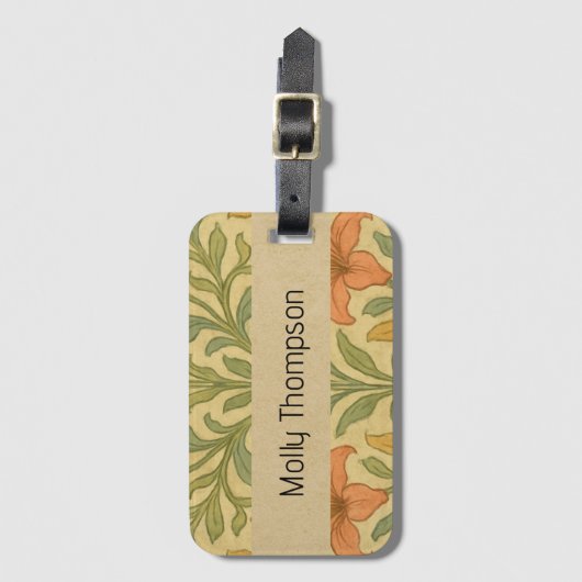 Custom name retro floral Rustic William Morris  Bagagelabel (Voorkant (verticaal))