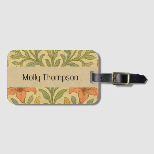 Custom name retro floral Rustic William Morris  Bagagelabel (Voorkant (horizontaal))