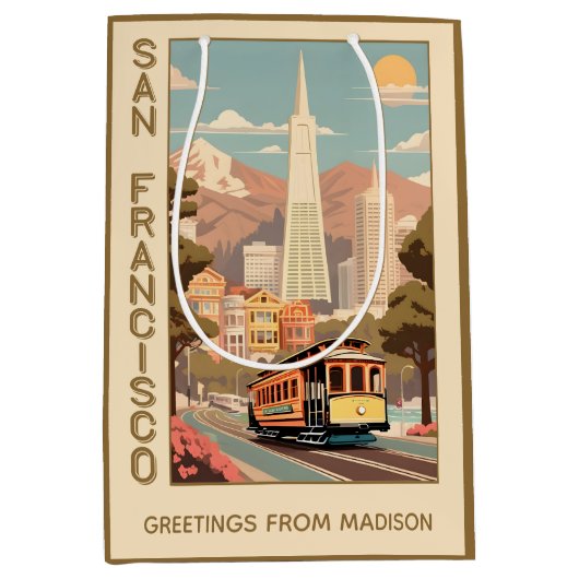 Custom Name Retro San Francisco Medium Cadeauzakje (Voorkant)