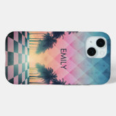 Custom Name Retro Synthwave Sunset Palm Trees Case-Mate iPhone Case (Achterkant (horizontaal))