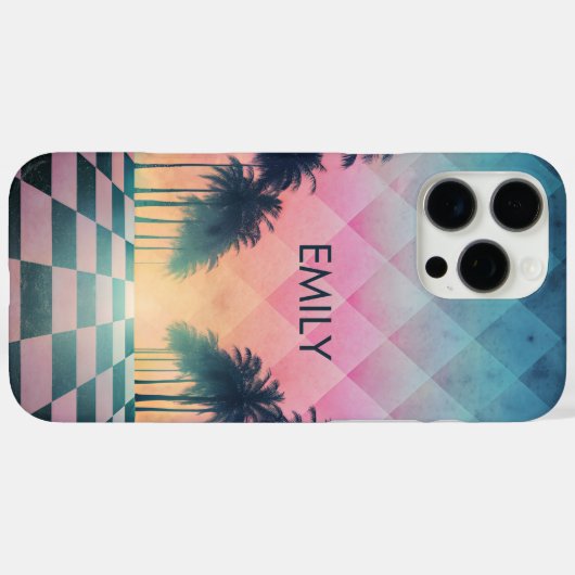 Custom Name Retro Synthwave Sunset Palm Trees Case-Mate iPhone Case (Achterkant (horizontaal))