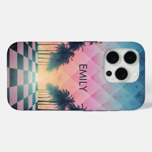 Custom Name Retro Synthwave Sunset Palm Trees Case-Mate iPhone Case (Achterkant (horizontaal))