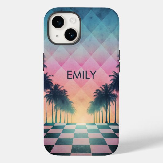 Custom Name Retro Synthwave Sunset Palm Trees Case-Mate iPhone Case (Achterkant)