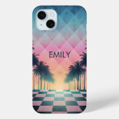 Custom Name Retro Synthwave Sunset Palm Trees Case-Mate iPhone Case (Achterkant)