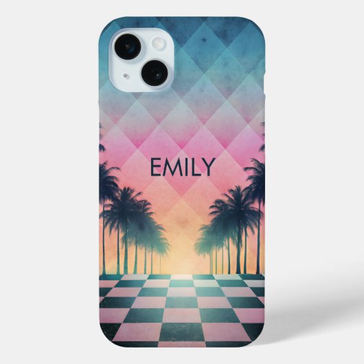 Custom Name Retro Synthwave Sunset Palm Trees Case-Mate iPhone Case (Achterkant)