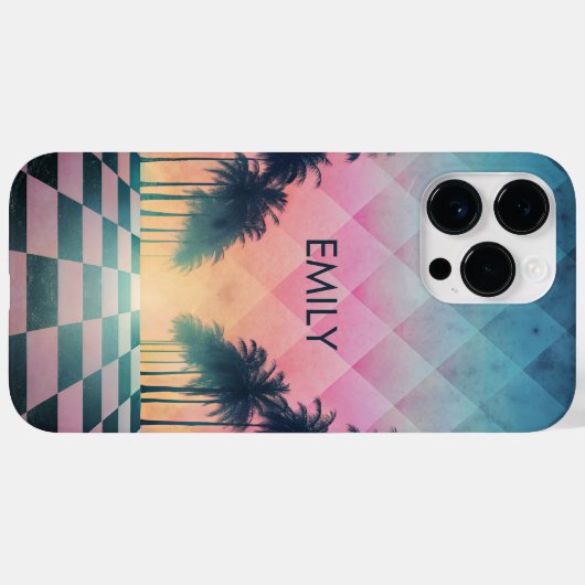 Custom Name Retro Synthwave Sunset Palm Trees Case-Mate iPhone Case (Achterkant (horizontaal))