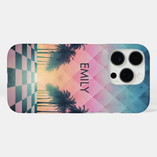 Custom Name Retro Synthwave Sunset Palm Trees Case-Mate iPhone Case (Achterkant (horizontaal))