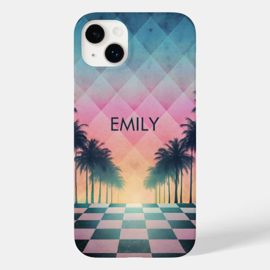 Custom Name Retro Synthwave Sunset Palm Trees Case-Mate iPhone Case (Achterkant)