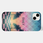 Custom Name Retro Synthwave Sunset Palm Trees Case-Mate iPhone Case (Achterkant (horizontaal))
