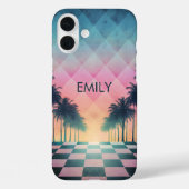 Custom Name Retro Synthwave Sunset Palm Trees Case-Mate iPhone Case (Achterkant)