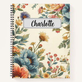 Custom name retro vintage flowers design  notitieboek