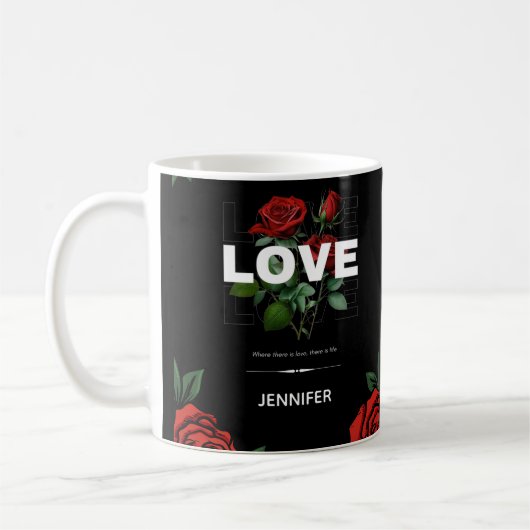 Custom Name Romantic Floral Gift for Valentine Koffiemok (Links)