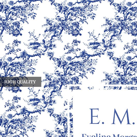 Custom Name Royal Blue Toile de Jouy Throw Blanket