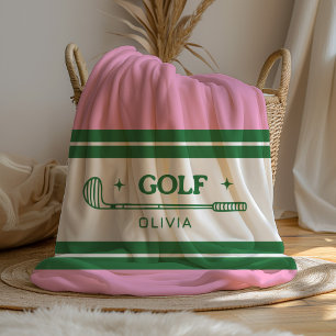 Custom Name Roze en Groene golf liefhebber Fleece Deken