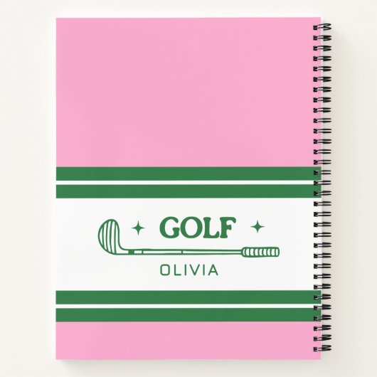 Custom Name Roze en Groene golf liefhebber Notitieboek (Achterkant)