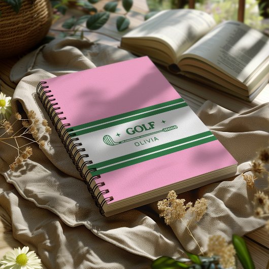 Custom Name Roze en Groene golf liefhebber Notitieboek