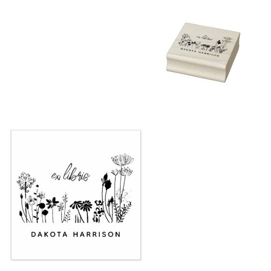 Custom Name Rustic Wildflowers Book  Rubberstempel (Gestempeld)