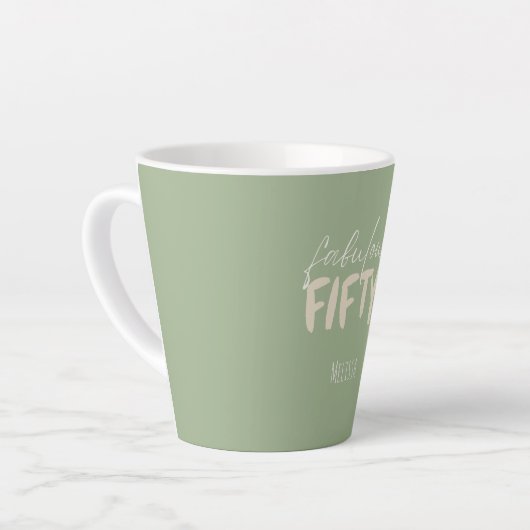 Custom Name - Sage Green Beige Fifty Latte Mug Mok (Linkerhoek)