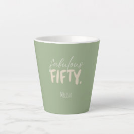 Custom Name - Sage Green Beige Fifty Latte Mug Mok