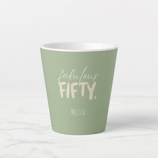 Custom Name - Sage Green Beige Fifty Latte Mug Mok (Voorkant)