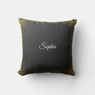 Custom Name Sierkussen – Elegant Zwart & Goud PE