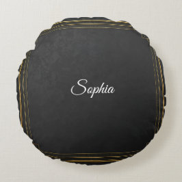 Custom Name Sierkussen – Elegant Zwart & Goud PE Rond Kussen